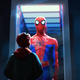 Miles Morales seeing all of the Spider-Man suits Peter has from other universes.